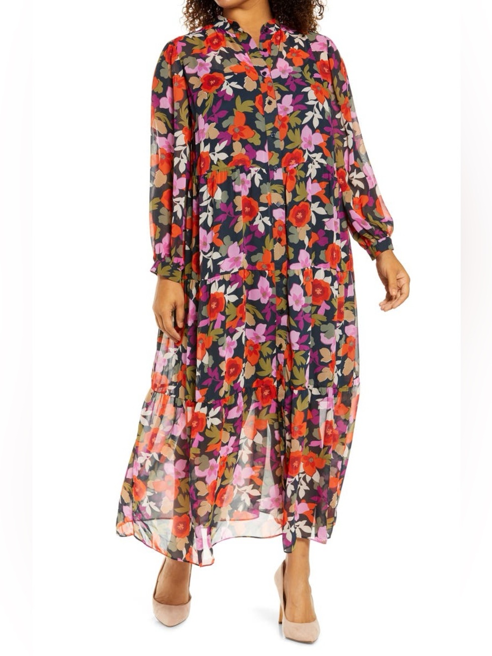 MAGGY LONDON NWT Floral Long Sleeve Shirtdress 12